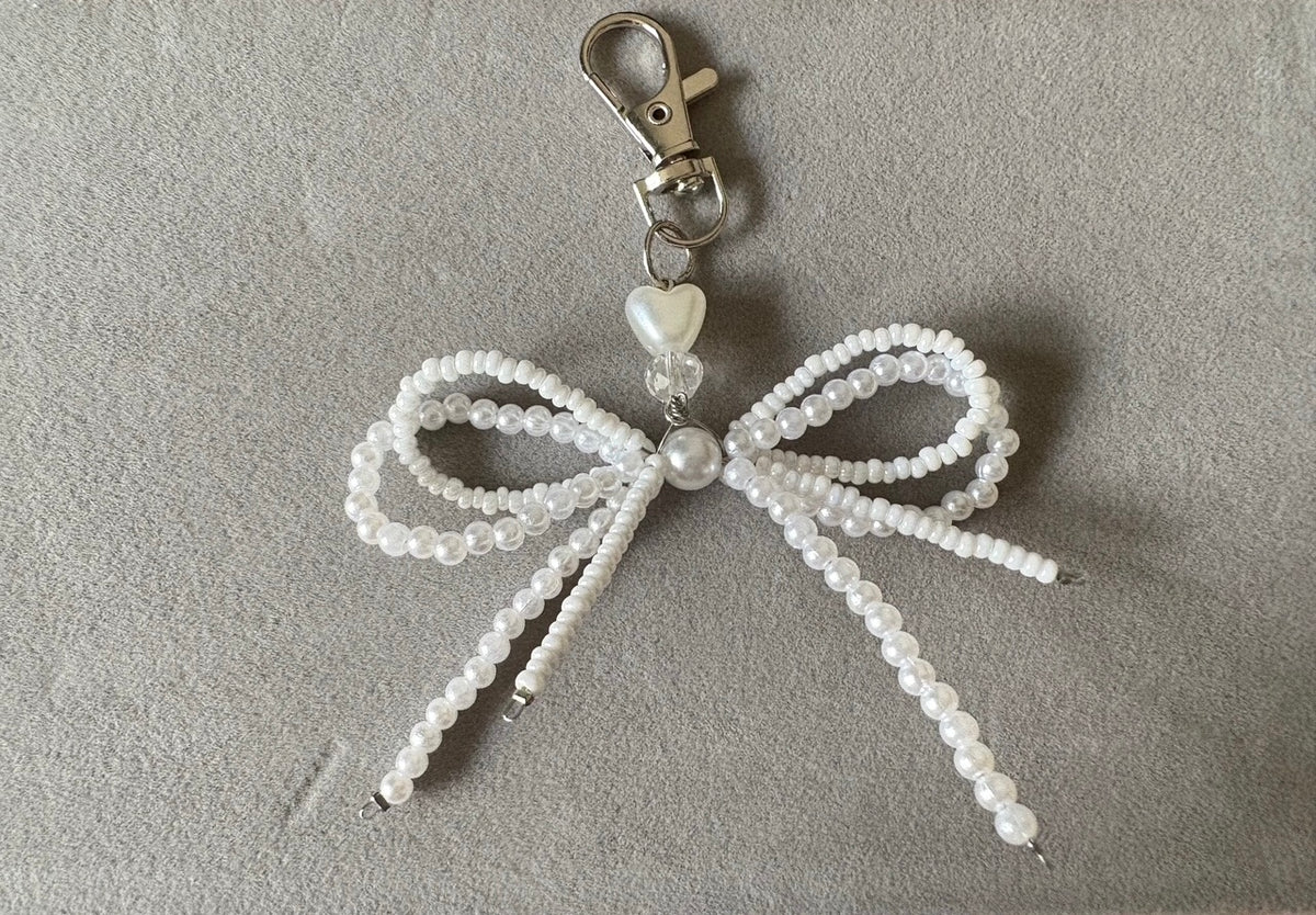 White Double Bow Bag Charm